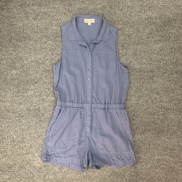 Cloth & Stone Utility Romper Womens S Small Blue Jay Sleeveless Collared *READ - Picture 2 of 12